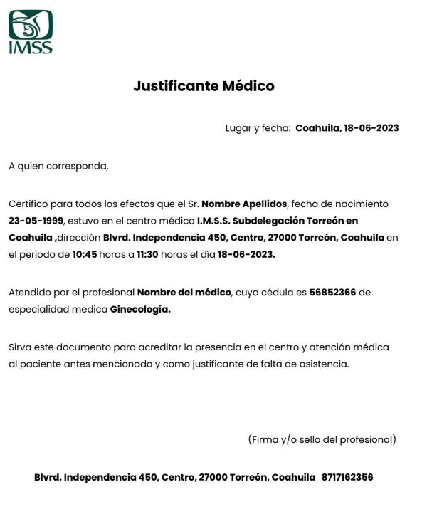 ejemplo de justificante médico